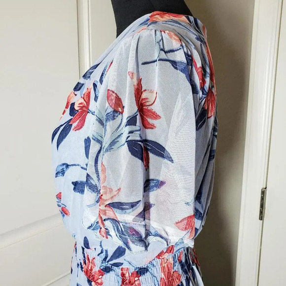 KATE and LILY Size 14 Blue Floral Scoopneck Women's Midi Dress - Picture 5 of 10